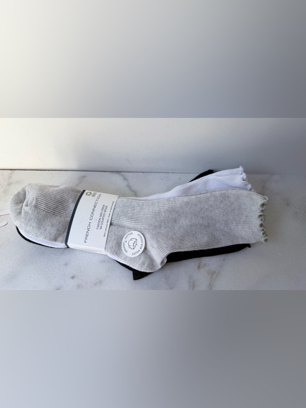 French Connection women Mid-Crew Socks - Light Gray, White & Black - Picture 2 of 10